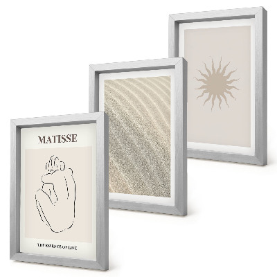 Juego de 3 cuadros decorativos Líneas minimalistas, arena, olas y sol.