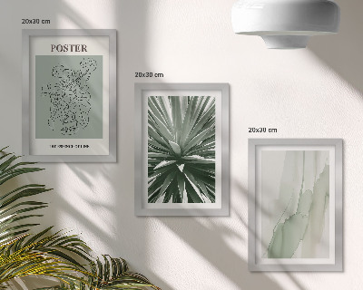 Tríptico enmarcado Diseños vegetales en tonos verdes y beige.