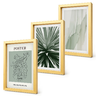 Tríptico enmarcado Diseños vegetales en tonos verdes y beige.