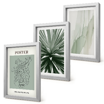 Tríptico enmarcado Diseños vegetales en tonos verdes y beige.