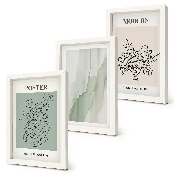 Juego de 3 cuadros decorativos con diseño de flores en un jarrón de estilo moderno y minimalista