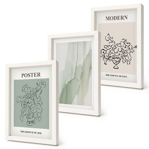 Juego de 3 cuadros decorativos Flores en un jarrón de estilo moderno y minimalista.