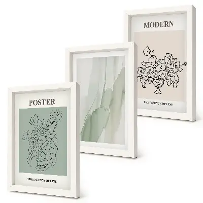 Juego de 3 cuadros decorativos con diseño de flores en un jarrón de estilo moderno y minimalista