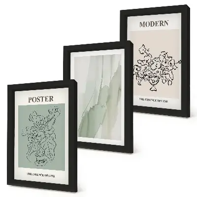 Juego de 3 cuadros decorativos con diseño de flores en un jarrón de estilo moderno y minimalista
