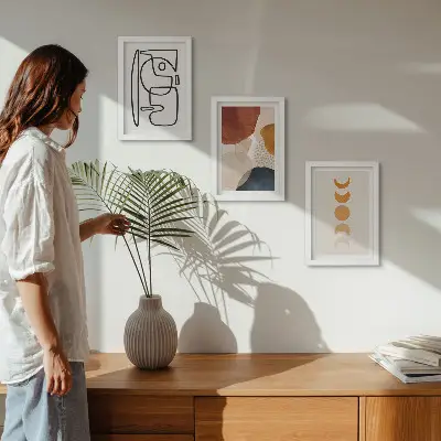 Juego de 3 cuadros decorativos con diseños de formas y colores abstractos