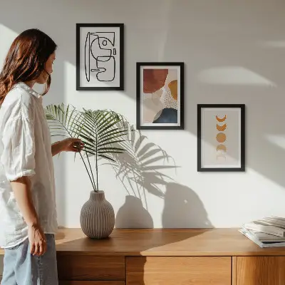 Juego de 3 cuadros decorativos con diseños de formas y colores abstractos