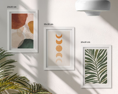 Tríptico enmarcado Formas abstractas en colores cálidos y hojas