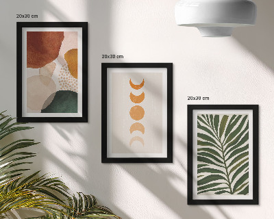 Tríptico enmarcado Formas abstractas en colores cálidos y hojas