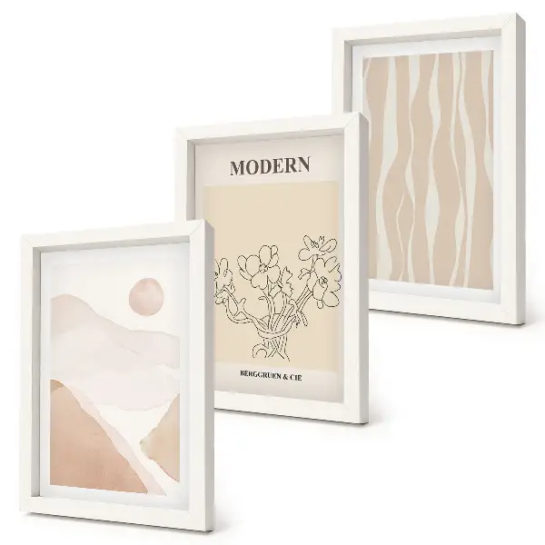 Juego de 3 cuadros decorativos con formas abstractas en colores apagados