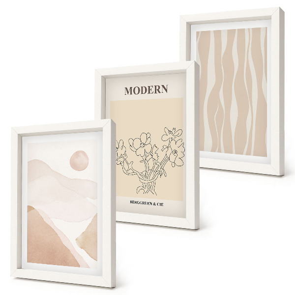 Juego de 3 cuadros decorativos Formas abstractas en colores apagados