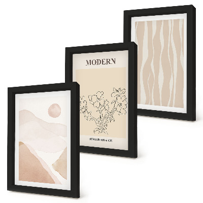 Juego de 3 cuadros decorativos Formas abstractas en colores apagados