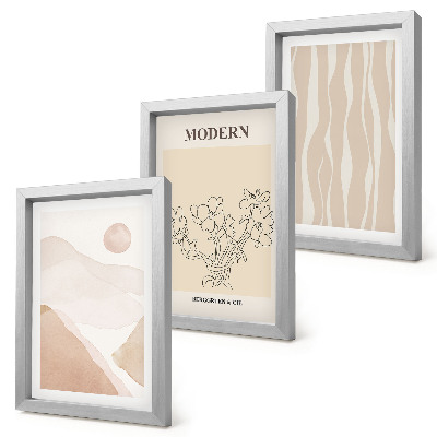 Juego de 3 cuadros decorativos Formas abstractas en colores apagados