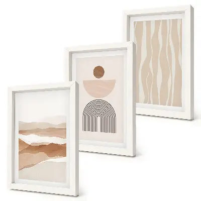 Tríptico enmarcado paisaje abstracto con formas naturales y geometría