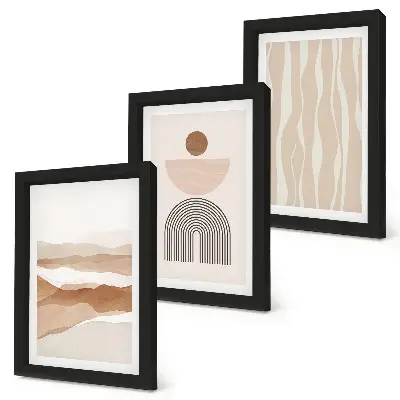Tríptico enmarcado paisaje abstracto con formas naturales y geometría