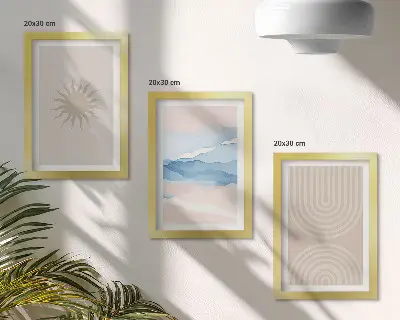 Tríptico enmarcado con diseño de sol, olas y líneas abstractas en tonos pastel