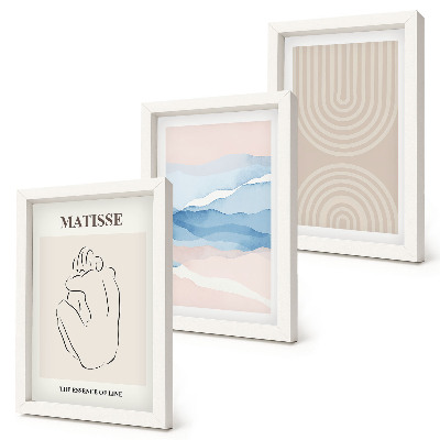 Juego de 3 cuadros decorativos Líneas y ondas en tonos pastel con un toque minimalista.