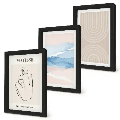 Juego de 3 cuadros decorativos con diseño de líneas y ondas en tonos pastel de estilo minimalista