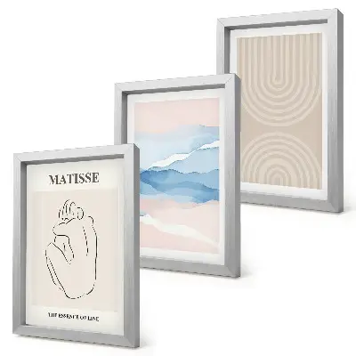 Juego de 3 cuadros decorativos con diseño de líneas y ondas en tonos pastel de estilo minimalista
