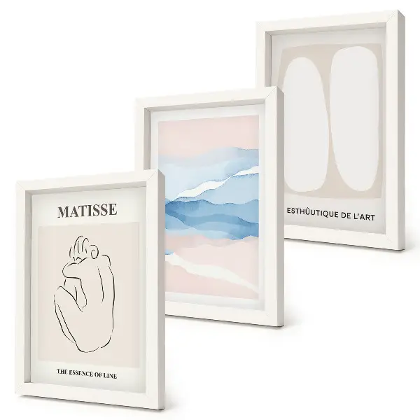 Tríptico enmarcado de Matisse con formas abstractas y colores delicados