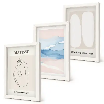 Tríptico enmarcado de Matisse con formas abstractas y colores delicados