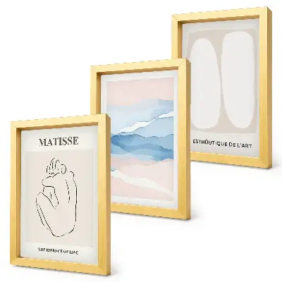 Tríptico enmarcado de Matisse con formas abstractas y colores delicados