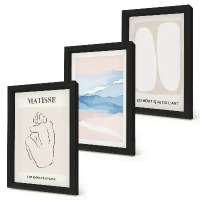 Tríptico enmarcado de Matisse con formas abstractas y colores delicados