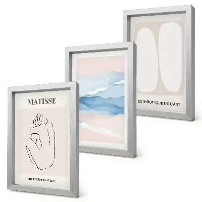 Tríptico enmarcado de Matisse con formas abstractas y colores delicados