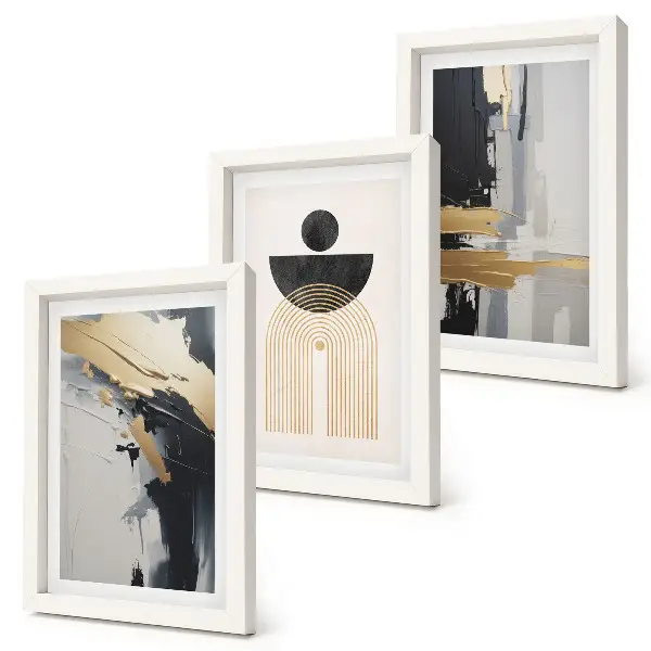 Juego de 3 cuadros decorativos con diseño de composición geométrica abstracta y elegante