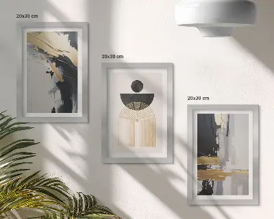 Juego de 3 cuadros decorativos con diseño de composición geométrica abstracta y elegante