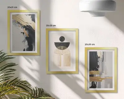 Juego de 3 cuadros decorativos con diseño de composición geométrica abstracta y elegante