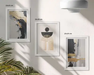 Juego de 3 cuadros decorativos con diseño de composición geométrica abstracta y elegante