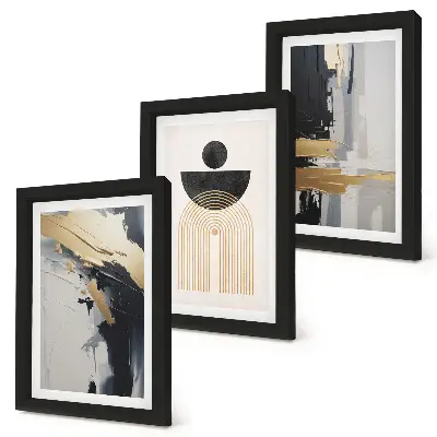 Juego de 3 cuadros decorativos con diseño de composición geométrica abstracta y elegante