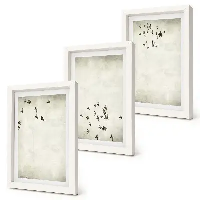 Pintura minimalista de pájaros volando tríptico enmarcado