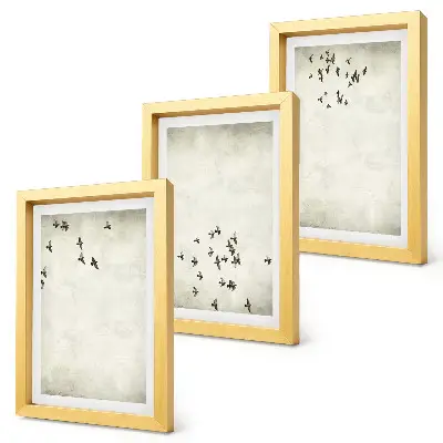 Pintura minimalista de pájaros volando tríptico enmarcado