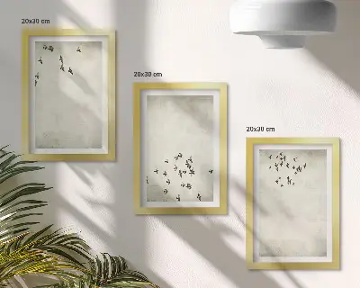 Pintura minimalista de pájaros volando tríptico enmarcado