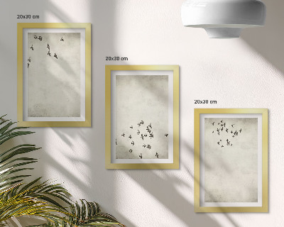 Tríptico enmarcado Una pintura minimalista de pájaros volando