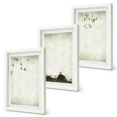 Juego de 3 cuadros decorativos bandada de pájaros en estilo minimalista