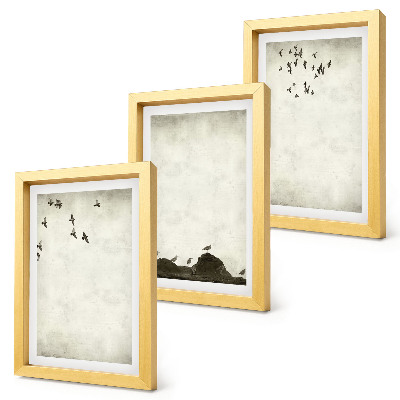 Juego de 3 cuadros decorativos Bandada de pájaros volando al estilo minimalista