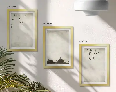 Juego de 3 cuadros decorativos bandada de pájaros en estilo minimalista