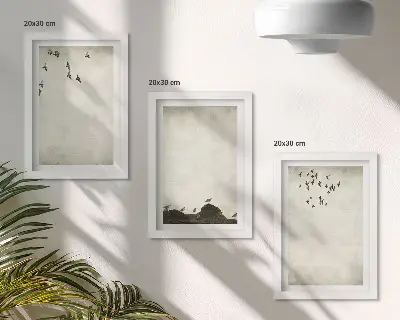 Juego de 3 cuadros decorativos bandada de pájaros en estilo minimalista