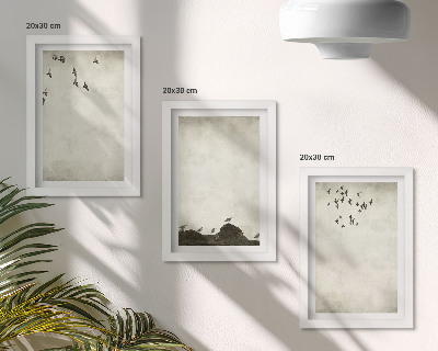 Juego de 3 cuadros decorativos Bandada de pájaros volando al estilo minimalista