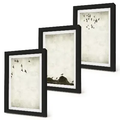 Juego de 3 cuadros decorativos bandada de pájaros en estilo minimalista