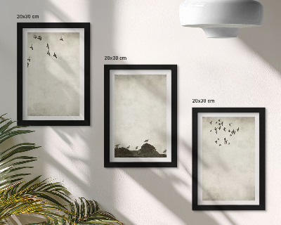Juego de 3 cuadros decorativos Bandada de pájaros volando al estilo minimalista
