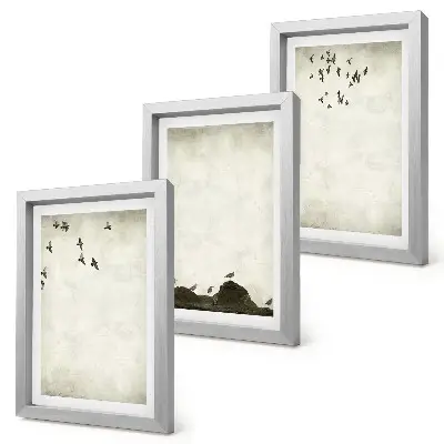 Juego de 3 cuadros decorativos bandada de pájaros en estilo minimalista