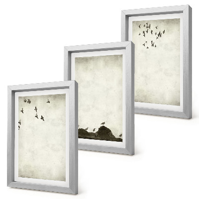 Juego de 3 cuadros decorativos Bandada de pájaros volando al estilo minimalista