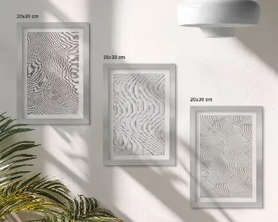 Juego de 3 cuadros decorativos con patrones de estructuras geométricas lineales en la arena