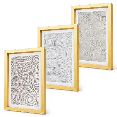 Juego de 3 cuadros decorativos con patrones de estructuras geométricas lineales en la arena