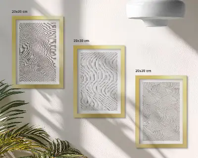 Juego de 3 cuadros decorativos con patrones de estructuras geométricas lineales en la arena