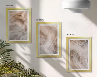 Tríptico enmarcado de texturas de piedra con patrones abstractos de mármol