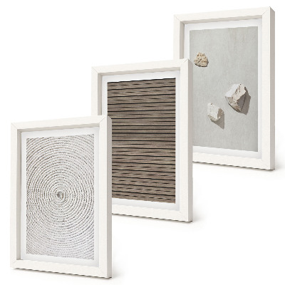 Tríptico enmarcado Texturas naturales madera piedras cuerda